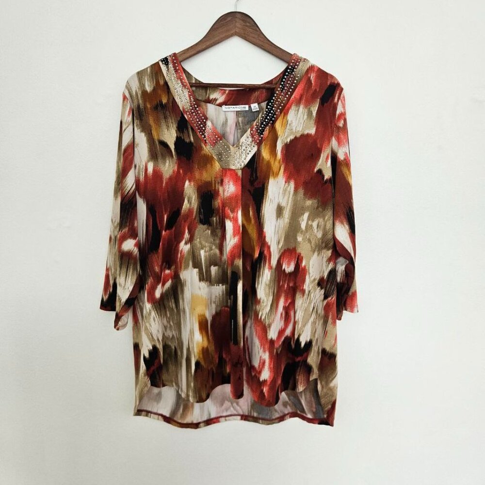 Notations Multicolor Embellished 3/4 Sleeve Blouse 2x